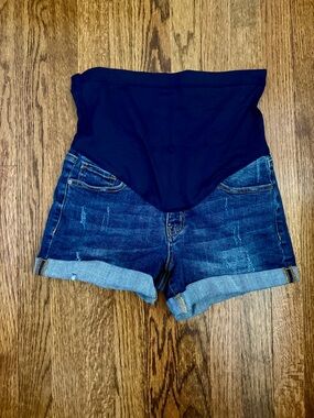 Maternity Denim Roll-Cuff Shorts with Full Belly Panel